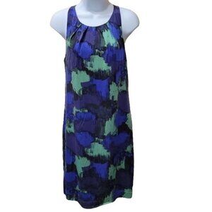 Calvin Klein Womens Size 6 100% Silk Shift Dress Sleeveless Blue/Green Racerback